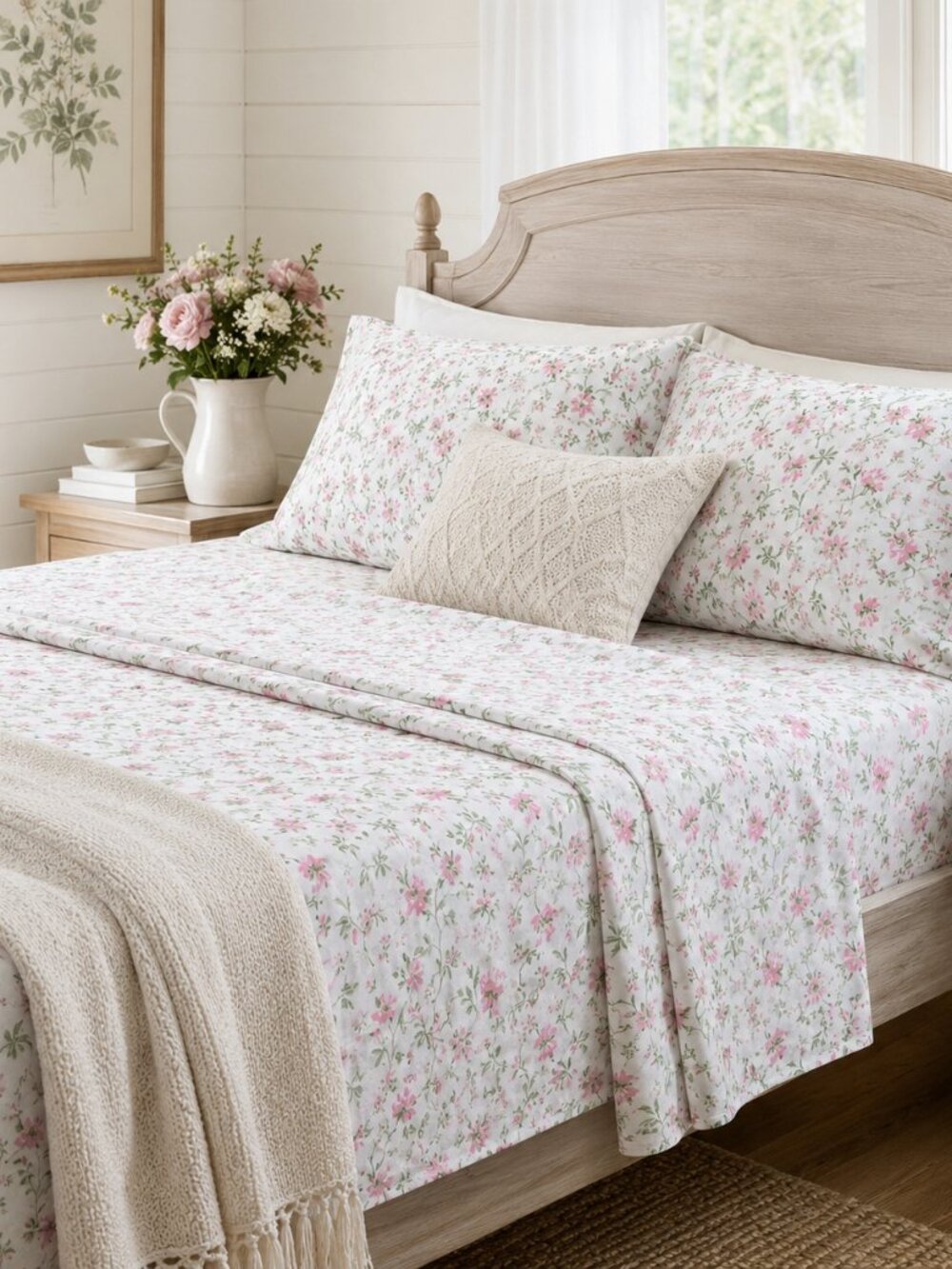 NEW Laura Ashley Aveline King Sheet Set – 100% Cotton Percale Floral Bedding
